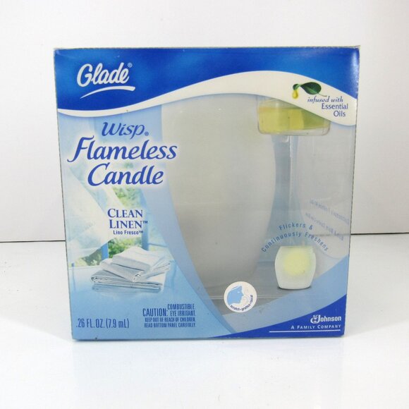 Glade Wisp Flameless Candle Clean Linen Infused with Essential Oils New - Picture 1 of 9